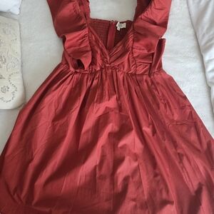 Entro Women's Casual Red Dress with Ruffle Details